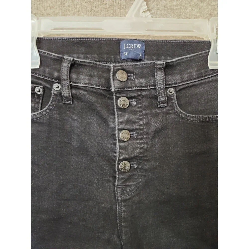 J Crew Hi Rise Stovepipe Jeans Women 29 Tall Black Button Fly Signature Stretch